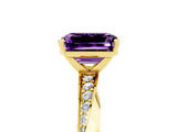 Yellow gold Emerald Cut Amethyst Engagement Ring with Side Stone Accents and Four-Prong Setting_65