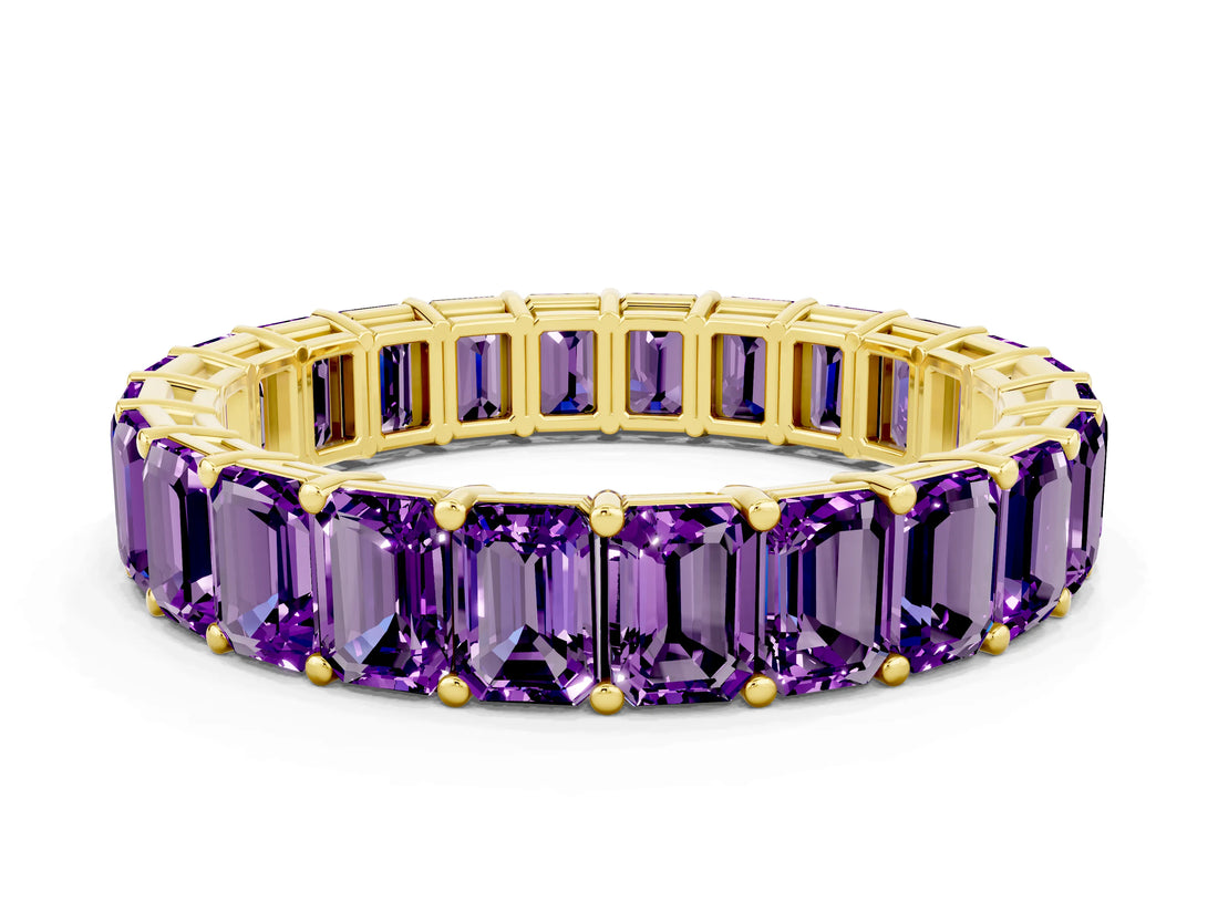 Yellow gold Emerald Cut Amethyst Eternity Band with Shared Prong Setting_6