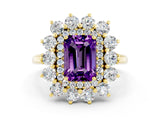 Yellow gold Emerald Cut Amethyst Floral Double Halo Engagement Ring with Prong Setting_60