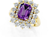 Yellow gold Emerald Cut Amethyst Floral Double Halo Engagement Ring with Prong Setting_61