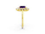 Yellow gold Emerald Cut Amethyst Floral Double Halo Engagement Ring with Prong Setting_62