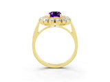 Yellow gold Emerald Cut Amethyst Floral Double Halo Engagement Ring with Prong Setting_63