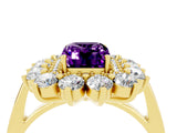 Yellow gold Emerald Cut Amethyst Floral Double Halo Engagement Ring with Prong Setting_64