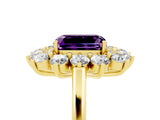 Yellow gold Emerald Cut Amethyst Floral Double Halo Engagement Ring with Prong Setting_65