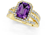 Yellow gold Emerald Cut Amethyst Halo Ring with Round Split Shank and Prong Setting_49
