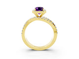 Yellow gold Emerald Cut Amethyst Halo Ring with Round Split Shank and Prong Setting_51