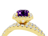 Yellow gold Emerald Cut Amethyst Halo Ring with Round Split Shank and Prong Setting_52