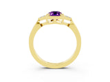 Yellow gold Emerald Cut Amethyst Halo Ring with Tapered Band and Four-Prong Setting_3