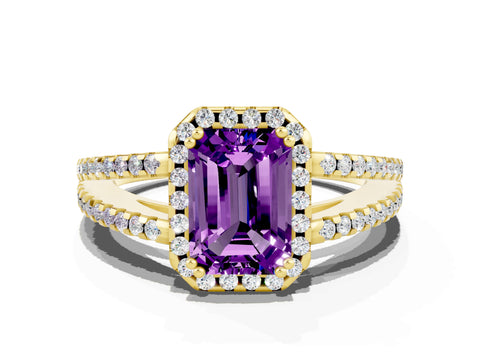 Yellow gold Emerald Cut Amethyst Halo Split Shank Engagement Ring_12