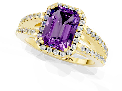 Yellow gold Emerald Cut Amethyst Halo Split Shank Engagement Ring_13