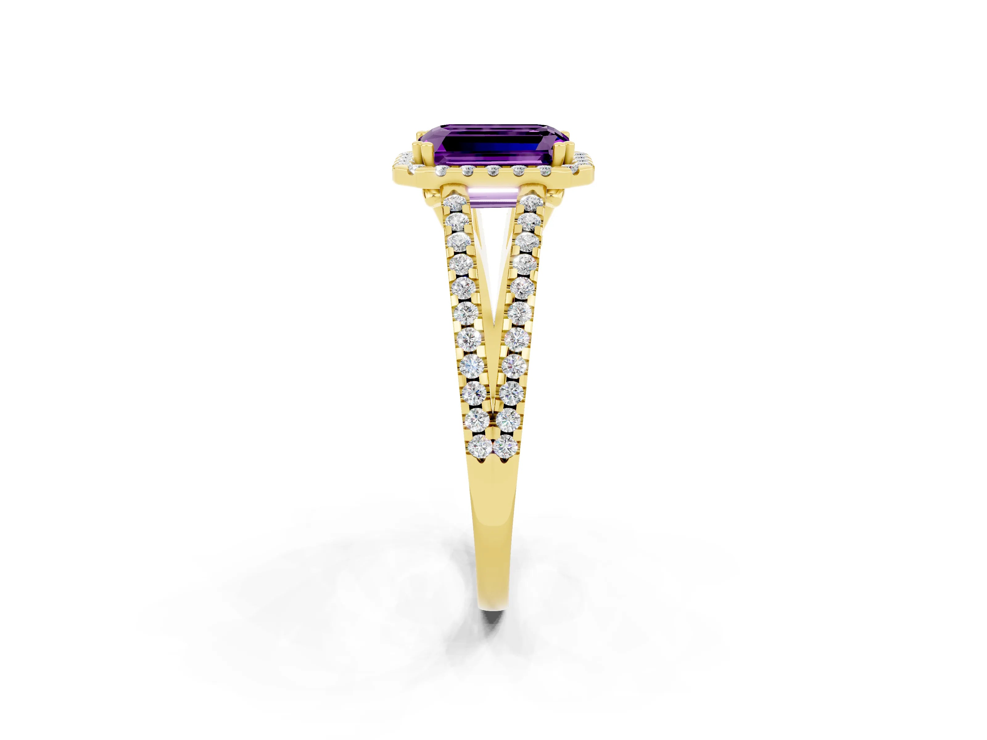 Yellow gold Emerald Cut Amethyst Halo Split Shank Engagement Ring_14