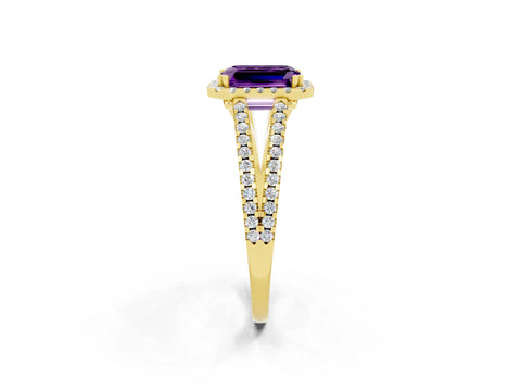 Yellow gold Emerald Cut Amethyst Halo Split Shank Engagement Ring_14