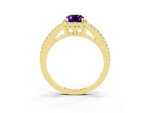 Yellow gold Emerald Cut Amethyst Halo Split Shank Engagement Ring_15