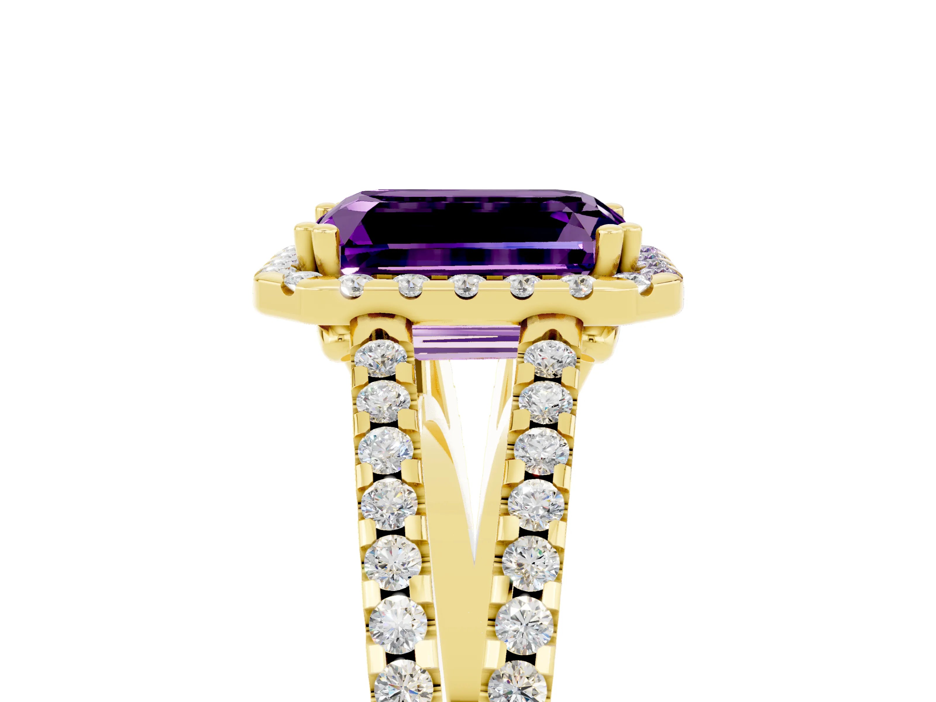 Yellow gold Emerald Cut Amethyst Halo Split Shank Engagement Ring_17