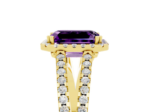 Yellow gold Emerald Cut Amethyst Halo Split Shank Engagement Ring_17