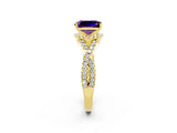 Yellow gold Emerald Cut Amethyst  Halo Twist Band Solitaire Prong Setting Ring_26