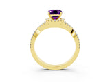Yellow gold Emerald Cut Amethyst  Halo Twist Band Solitaire Prong Setting Ring_27