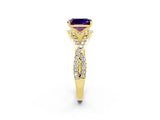 Yellow gold Emerald Cut Amethyst  Halo Twist Band Solitaire Prong Setting Ring_50