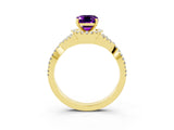 Yellow gold Emerald Cut Amethyst  Halo Twist Band Solitaire Prong Setting Ring_51