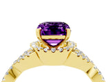 Yellow gold Emerald Cut Amethyst  Halo Twist Band Solitaire Prong Setting Ring_52