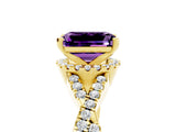 Yellow gold Emerald Cut Amethyst  Halo Twist Band Solitaire Prong Setting Ring_53