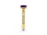 Yellow gold Emerald Cut Amethyst Milgrain Pavé Engagement Ring with Four-Prong Setting_14