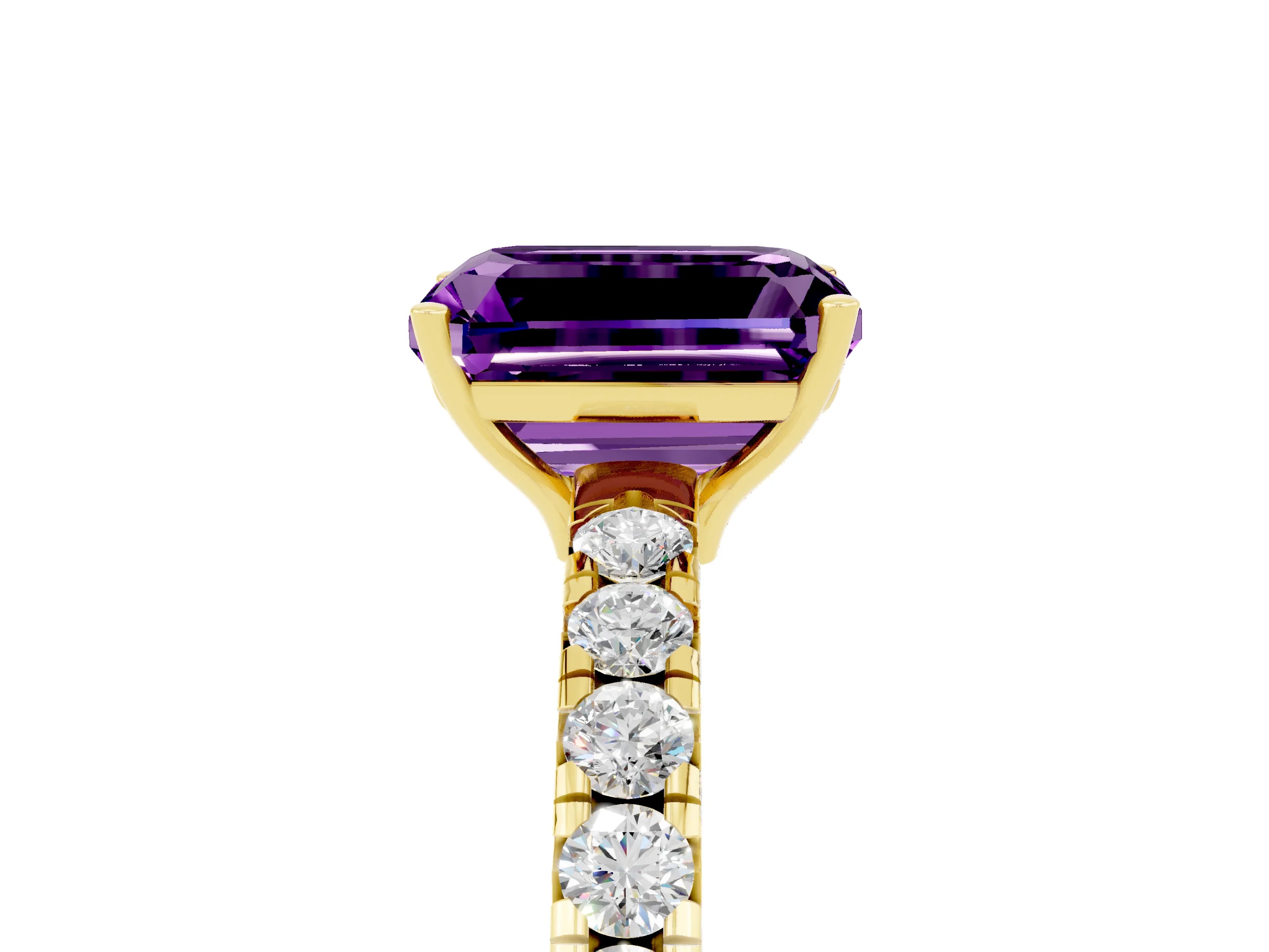 Yellow gold Emerald Cut Amethyst Pavé Solitaire Engagement Ring with Four-Prong Setting_17