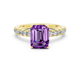 Yellow gold Emerald Cut Amethyst Pave Band Solitaire Ring with Four-Prong Setting_24