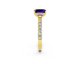 Yellow gold Emerald Cut Amethyst Pave Band Solitaire Ring with Four-Prong Setting_26