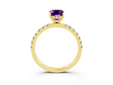 Yellow gold Emerald Cut Amethyst Pave Band Solitaire Ring with Four-Prong Setting_27