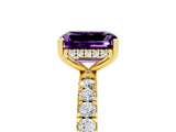 Yellow gold Emerald Cut Amethyst Pave Band Solitaire Ring with Four-Prong Setting_29