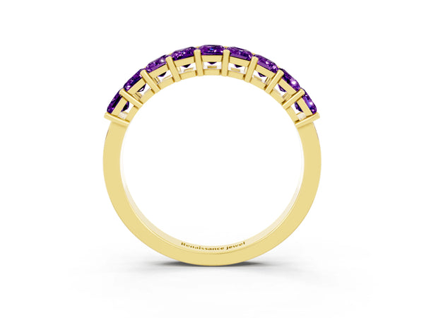 Yellow gold Emerald Cut Amethyst Prong-Set Eternity Band