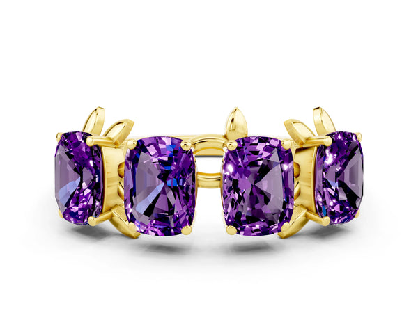 Yellow gold Emerald Cut Amethyst Prong-Set Half Eternity Band