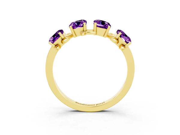 Yellow gold Emerald Cut Amethyst Prong-Set Half Eternity Band