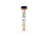 Yellow gold Emerald Cut Amethyst Prong Setting with Side Stones on a Pave Band_2