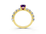 Yellow gold Emerald Cut Amethyst Prong Setting with Side Stones on a Pave Band_3