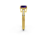 Yellow gold Emerald Cut Amethyst Ring with Milgrain Pavé Band and Four-Prong Setting_14
