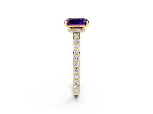 Yellow gold Emerald Cut Amethyst Pavé Engagement Ring with Round  Accents and Prong Setting