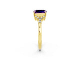 Yellow gold Emerald Cut Amethyst Ring with Side Stones and Four-Prong Setting_38