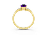 Yellow gold Emerald Cut Amethyst Ring with Side Stones and Four-Prong Setting_39