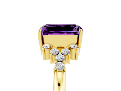 Yellow gold Emerald Cut Amethyst Ring with Side Stones and Four-Prong Setting_41