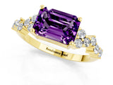 Yellow gold Emerald Cut Amethyst Scattered Round Accent Ring with Prong Setting_13