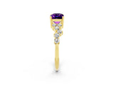 Yellow gold Emerald Cut Amethyst Scattered Round Accent Ring with Prong Setting_14