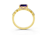 Yellow gold Emerald Cut Amethyst Scattered Round Accent Ring with Prong Setting_15