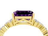 Yellow gold Emerald Cut Amethyst Scattered Round Accent Ring with Prong Setting_16