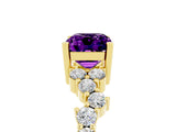 Yellow gold Emerald Cut Amethyst Scattered Round Accent Ring with Prong Setting_17