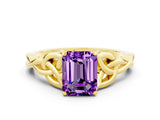 Yellow gold Emerald Cut Amethyst Solitaire Celtic Knot Ring with Four-Prong Setting_12