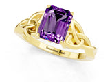 Yellow gold Emerald Cut Amethyst Solitaire Celtic Knot Ring with Four-Prong Setting_13