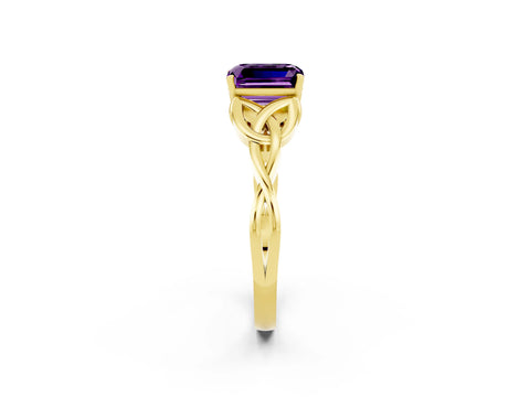 Yellow gold Emerald Cut Amethyst Solitaire Celtic Knot Ring with Four-Prong Setting_14