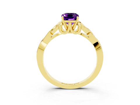 Yellow gold Emerald Cut Amethyst Solitaire Celtic Knot Ring with Four-Prong Setting_15
